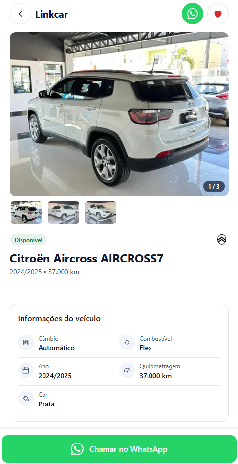 Ficha de um veículo, com preço e condições